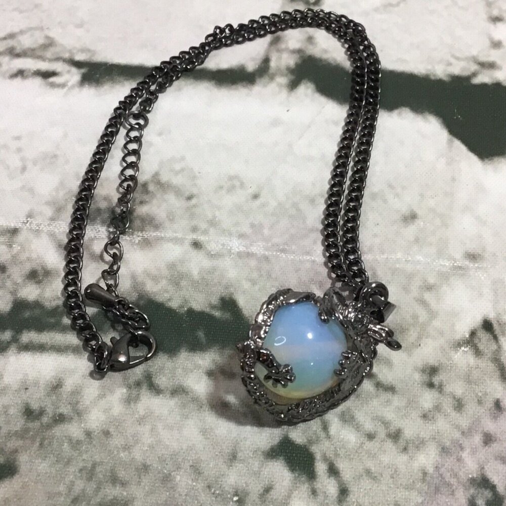 Dragon Crystal Necklace Black Metal Chain Milky Ball‎ Crystal